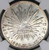 1886-As NGC AU Mexico 8 Reales Rare Alamos Cap Rays Silver Coin (23051501C)