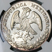 1886-As NGC AU Mexico 8 Reales Rare Alamos Cap Rays Silver Coin (23051501C)