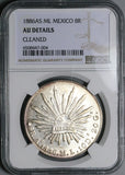 1886-As NGC AU Mexico 8 Reales Rare Alamos Cap Rays Silver Coin (23051501C)