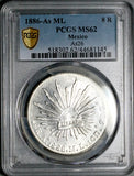 1886-As PCGS MS 62 Mexico 8 Reales Alamos Mint Rare Silver Coin POP 2/0 (22100801D)