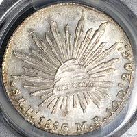 1886-Pi PCGS MS 61 Mexico 8 Reales Potosi Mint Cap Rays Scarce Coin (23082202C)