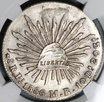 1886-Pi NGC MS 61 Mexico 8 Reales Potosi Mint Cap Rays Scarce Coin (23111603C)