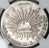 1886-Pi NGC MS 61 Mexico 8 Reales Potosi Mint Cap Rays Scarce Coin (23111603C)