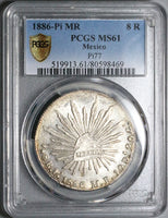 1886-Pi PCGS MS 61 Mexico 8 Reales Potosi Mint Cap Rays Scarce Coin (23082202C)