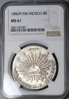 1886-Pi NGC MS 61 Mexico 8 Reales Potosi Mint Cap Rays Scarce Coin (23111603C)