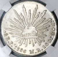 1886-Pi NGC MS 62 Mexico 8 Reales Potosi Mint Cap Rays Scarce Coin (19040902C)