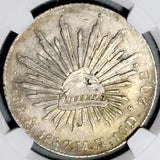 1887-Mo NGC AU Mexico 8 Reales Chopmarked Cap Rays Silver Coin (26081803C)