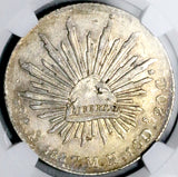 1887-Mo NGC AU Mexico 8 Reales Chopmarked Cap Rays Silver Coin (26081803C)