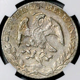 1887-Mo NGC AU Mexico 8 Reales Chopmarked Cap Rays Silver Coin (26081803C)