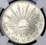 1888-Do NGC AU Mexico 8 Reales Durango Mint Cap Rays Silver Coin (26081802C)