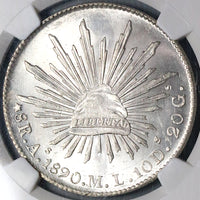 1890-As NGC MS 64 Mexico 8 Reales Rare Alamos Silver Coin POP 4/1 (24012801C)