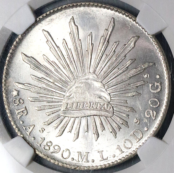 1890-As NGC MS 64 Mexico 8 Reales Rare Alamos Silver Coin POP 4/1 (24012801C)