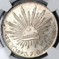 1890-Ho NGC MS 62 Mexico 8 Reales Hermosillo Mint State Very Scarce Silver Coin (23072301D)