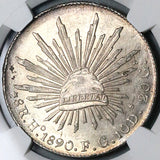 1890-Ho NGC MS 62 Mexico 8 Reales Hermosillo Mint State Very Scarce Silver Coin (23072301D)