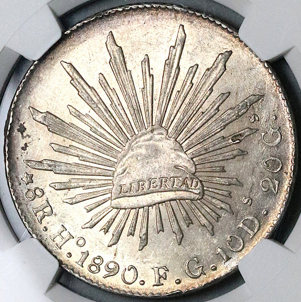 1890-Ho NGC MS 62 Mexico 8 Reales Hermosillo Mint State Very Scarce Silver Coin (23072301D)