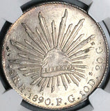 1890-Ho NGC MS 62 Mexico 8 Reales Hermosillo Mint State Very Scarce Silver Coin (23072301D)