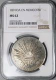 1891-Oa NGC MS 62 Mexico 8 Reales Oaxaca Mint Rare Silver Coin (24090703C)