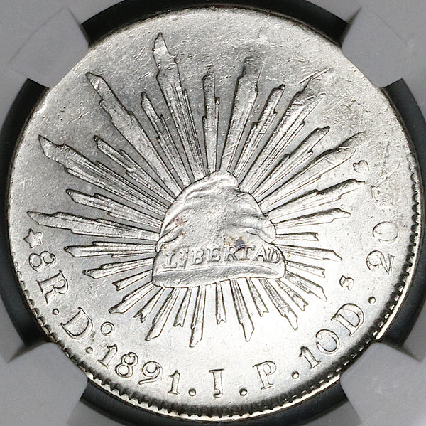 1891-Do NGC AU Mexico 8 Reales Durango Mint Error Silver Coin (24042003C)
