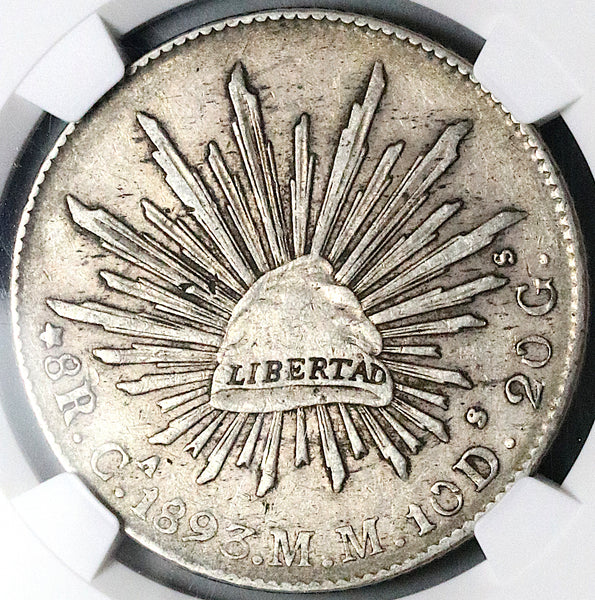 1893-Ca NGC XF 45 Mexico 8 Reales Cap Rays Chihuahua Mint Silver Coin (25092703C)