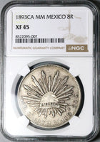 1893-Ca NGC XF 45 Mexico 8 Reales Cap Rays Chihuahua Mint Silver Coin (25092703C)