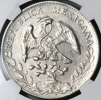 1893-Do NGC AU Mexico 8 Reales Durango Mint Cap Rays Silver Coin (24042004C)