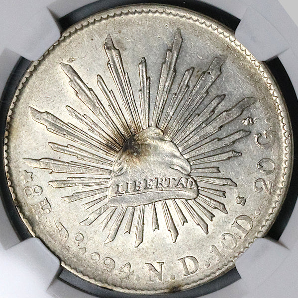 1894-Do NGC AU Mexico 8 Reales Durango Cap Rays Silver Coin (24042005C)
