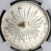 1894-Do NGC AU Mexico 8 Reales Durango Cap Rays Silver Coin (24042005C)