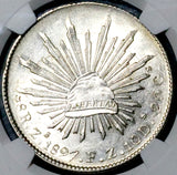 1897-Zs NGC AU 58 Mexico 8 Reales Zacatecas Mint Cap Rays Silver Coin (26081901C)
