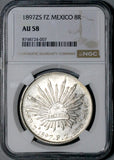 1897-Zs NGC AU 58 Mexico 8 Reales Zacatecas Mint Cap Rays Silver Coin (26081901C)