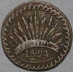 1824-D Durango 1/8 Real Octavo Rare Radiant Libertad Mexico State Copper Coin (25081001R)
