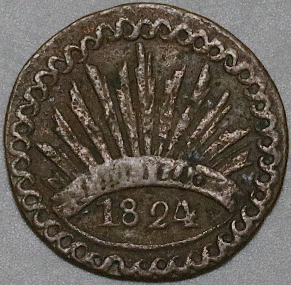 1824-D Durango 1/8 Real Octavo Rare Radiant Libertad Mexico State Copper Coin (25081001R)