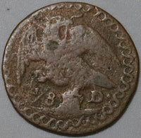 1824-D Durango 1/8 Real Octavo Rare Radiant Libertad Mexico State Copper Coin (25081001R)