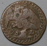1824-D Durango 1/8 Real Octavo Rare Radiant Libertad Mexico State Copper Coin (25081001R)