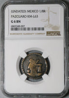 1830s NGC G 6 Pazcuaro 1/8 Real Mexico Michoacan Local Rare Unpublished Coin (24042101C)