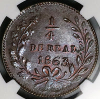1863 NGC MS 62 Sinaloa Culiacan Mexico 1/4 Real Coin POP 1/1 (25050603C)