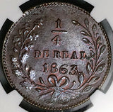 1863 NGC MS 62 Sinaloa Culiacan Mexico 1/4 Real Coin POP 1/1 (25050603C)