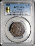 1867 PCGS XF 40 San Luis Potosi 1/4 Real Quarto Mexico State Copper Coin (26032102C)