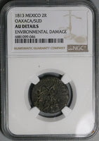1813 NGC AU Mexico Oaxaca Sud 2 Reales Morelos War Independence Coin (24070704C)