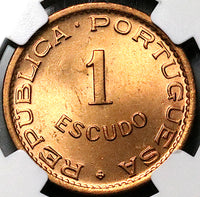 1962 NGC MS 65 RED Mozambique 1 Escudo Portugal Africa Colony Coin (24072501C)