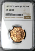 1962 NGC MS 65 RED Mozambique 1 Escudo Portugal Africa Colony Coin (24072501C)