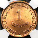 1962 NGC MS 66 RED Mozambique 1 Escudo Portugal Africa Colony Coin POP 4/1 (24022402C)