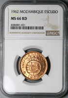 1962 NGC MS 66 RED Mozambique 1 Escudo Portugal Africa Colony Coin POP 4/1 (24022402C)
