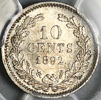 1892 PCGS MS 63 Netherlands 10 Cents Wilhelmina Utrecht Silver Coin (25092905C)