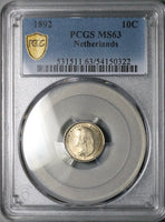 1892 PCGS MS 63 Netherlands 10 Cents Wilhelmina Utrecht Silver Coin (25092905C)