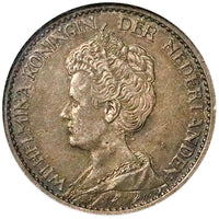 1911 NGC AU 58 Netherlands 1 Gulden Wilhelmina Key Silver Vintage Holder Coin (25042501C)