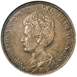 1911 NGC AU 58 Netherlands 1 Gulden Wilhelmina Key Silver Vintage Holder Coin (25042501C)