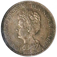 1911 NGC AU 58 Netherlands 1 Gulden Wilhelmina Key Silver Vintage Holder Coin (25042501C)
