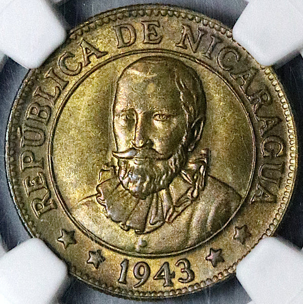 1912-H PCGS MS 63 Nicaragua 5 Centavos Volcanos Heaton Coin POP 1