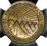 1943 NGC MS 65 Nicaragua 10 Centavos Sun Volcanos Stuart Collection Coin POP 2/0 (23060403C)