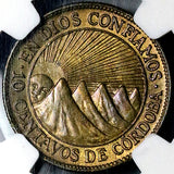 1943 NGC MS 65 Nicaragua 10 Centavos Sun Volcanos Stuart Collection Coin POP 2/0 (23060403C)